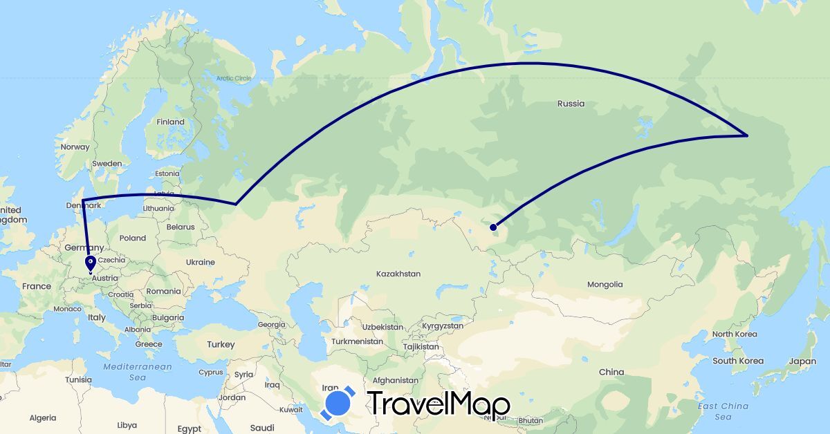 TravelMap itinerary: driving in Germany, Denmark, Russia (Europe)